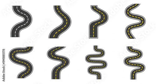 Collection of Winding Roads for Transportation and Design.