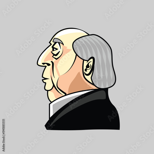 Old man from side Vector cartoon artwork