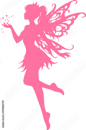 Magic Fairy Silhouette with Wings – Pink Clipart Illustration