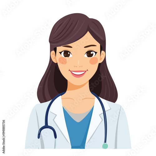 Smiling female doctor with stethoscope portrait on white background