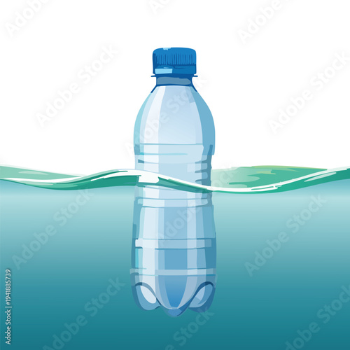 Transparent water bottle against liquid background