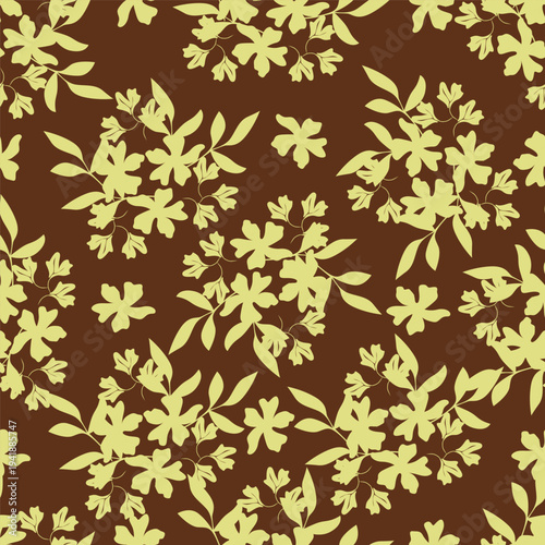 coquette seamless purple and yellow flowers pattern. Delicate petals and vibrant blossoms create an artistic and vintage botanical illustration. pastel flower seamless pattern