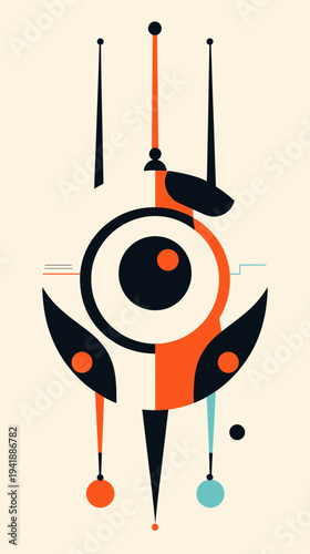 Abstract geometric composition with circles and lines on cream background