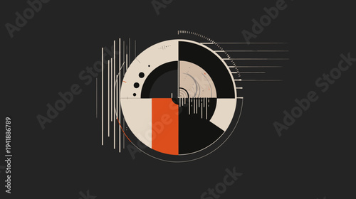 Abstract geometric composition with circles and lines on dark background