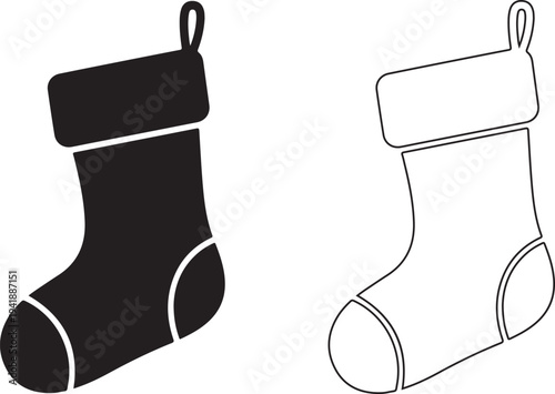 Christmas stocking illustration set with solid and outline styles isolated on transparent background