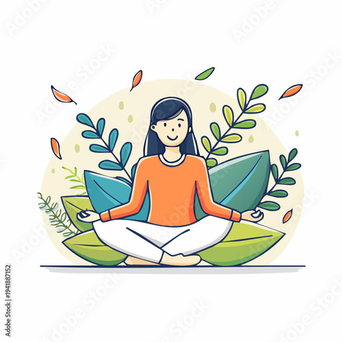 Woman Meditating in Lotus Position Serenely.