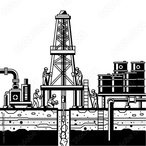 Oil Rig Workers Operating Drilling Equipment.