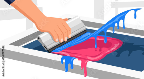 Hand Silkscreen Printing Process with Ink and Squeegee