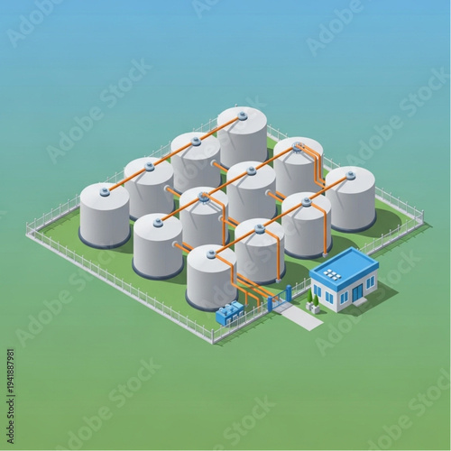 Industrial Storage Facility with Tanks and Pipelines.