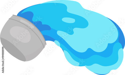 Wide Blue Water Pour from Bowl Isolated Splash Element