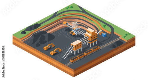 Isometric illustration of an industrial facility with roads and buildings.