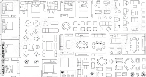 A blurry black and white blueprint or schematic image isolated on transparent background