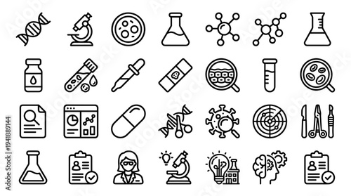 Set of  science icons vector, laboratory, biology, chemistry