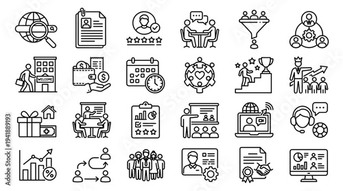 Set of  business icons vector, line style