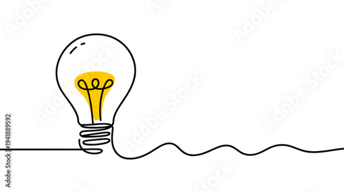 A single light bulb with a glowing yellow filament drawn in a simple outline style.