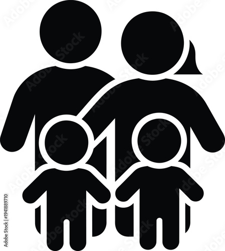 A simple graphic of a family unit with two adults and two children.