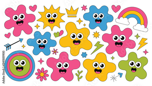 Retro Blob Characters and Fun Elements Collection Keywords: blob, character, cartoon, retro