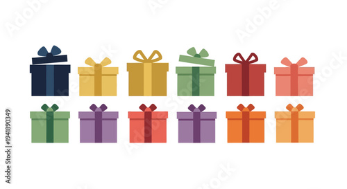 Colorful gift boxes with bows in flat style