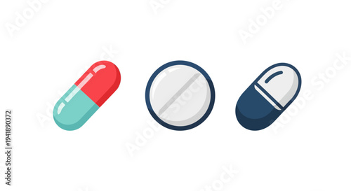 Colorful capsule and tablet icons for health and medicine themes