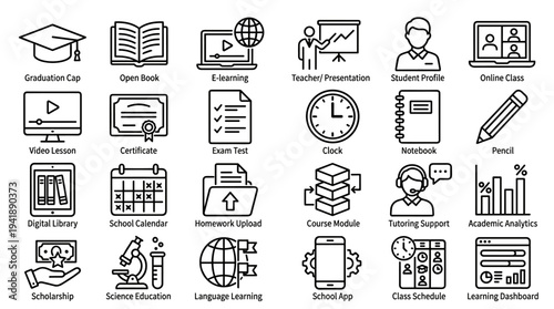 Set of education icons vector, learning and teaching illustrations