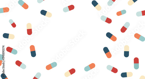 Colorful capsule pattern on white background for pharmaceutical design