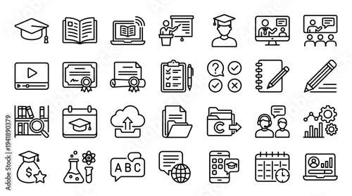 Set of education icons vector, line style