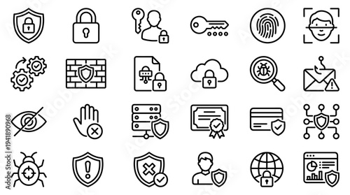 Set of security icons vector, cybersecurity, protection, safety symbols