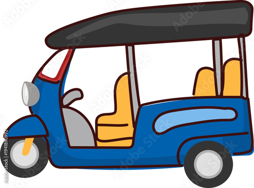 Blue Tuk Tuk Cartoon Thai Transport Icon
