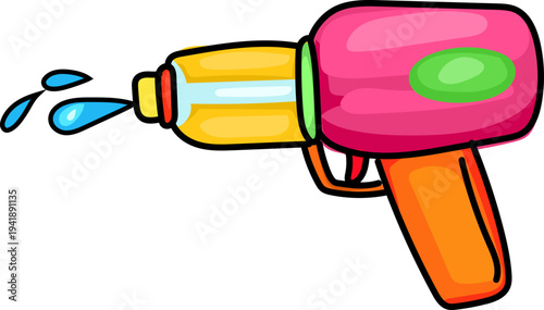 Orange Pink Songkran Water Gun Isolated Cartoon