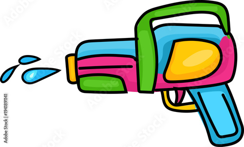 Multicolor Songkran Water Gun Cartoon Design Element