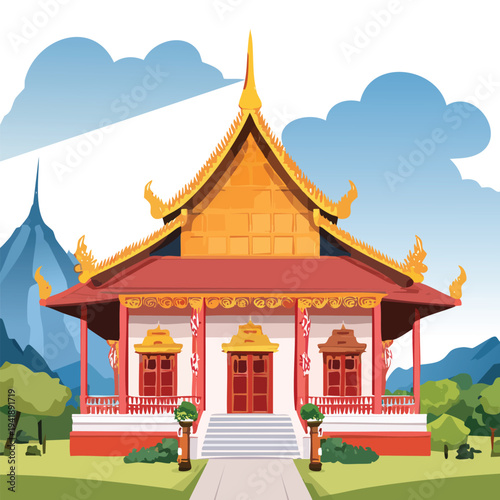 Traditional ornate building illustration with stylized design
