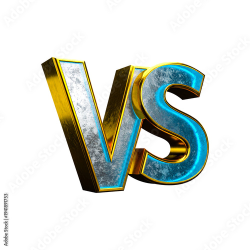 textured silver and cyan versus 3d typography with gold bevel