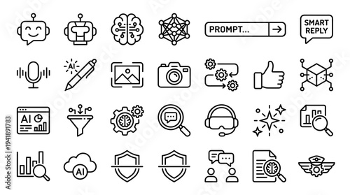 Set of  AI and technology icons vector