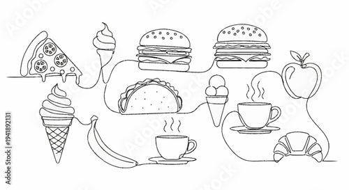 Line Art Food and Drink Illustrations.