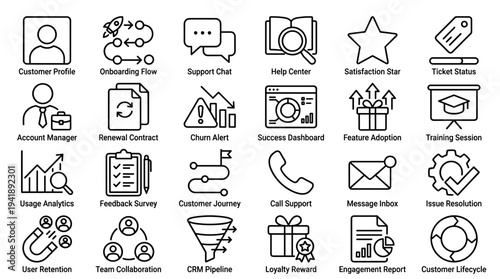 Set of  business icons vector, line style, commercial symbols