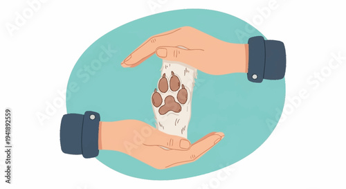 Hands Holding Dog Paw Print.