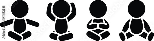Four simple black silhouettes of babies in different poses on a white background.