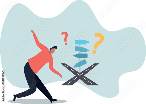 Business crossroads, finding solution or direction for success, confusion or what next challenge, opportunity choice or alternative.human life and situation.