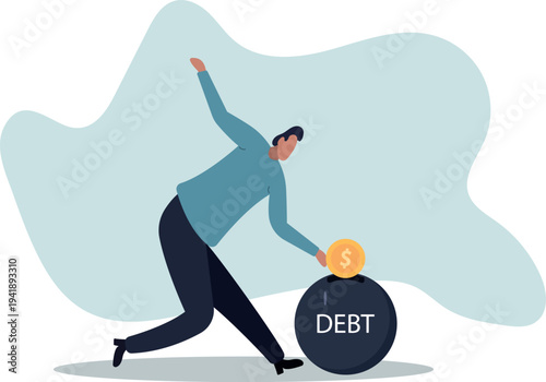 Pay off debt, financial obligation, responsibility to pay debtor, money decision, liability relief, deficit or borrowing due, indebted.human life and situation.