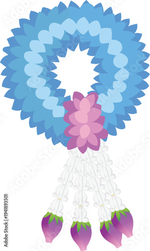 Azure Floral Garland with Pink Center Pendant