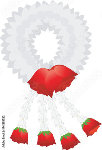 White Rose Garland with Red Flower Pendants