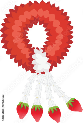 Red Floral Garland Necklace with Hanging Tassels