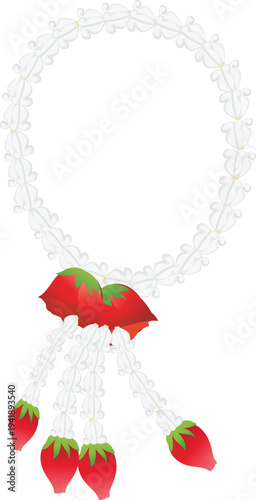 Simple White Garland Necklace with Red Tassels