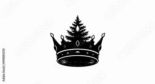 A black silhouette of a regal crown topped by a spiky pine tree