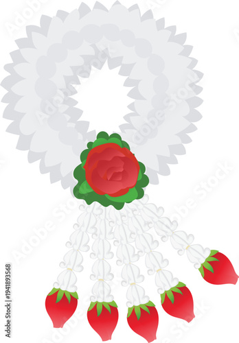 White Red Floral Garland Necklace Illustration