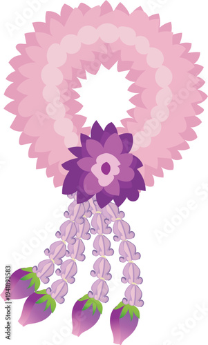Pink Floral Garland with Hanging Tassels SVG
