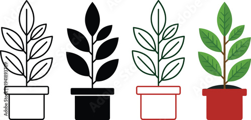 WebMinimalist, plant, growth, icon, set, leaf, sprout, potted, botanical, vector, outline, solid, eco, nature, gardening, symbol, illustration, green, design, collection