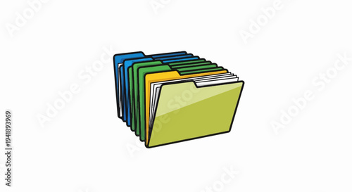 A colorful stack of file folders with varying contents