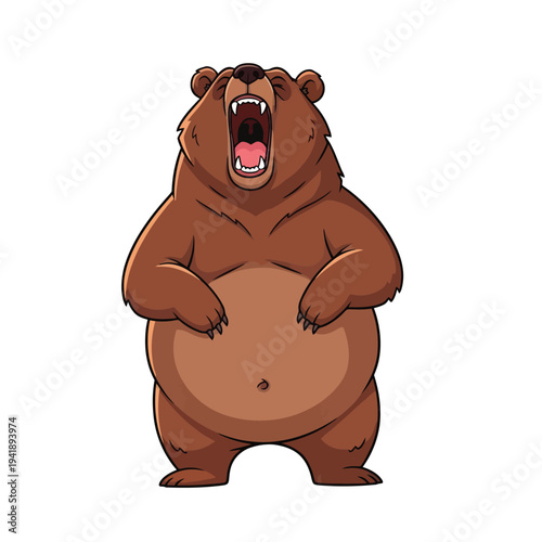 Angry brown bear roaring with open mouth, powerful grizzly wildlife animal mascot illustration