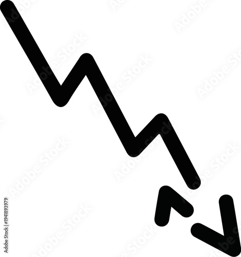 A bold black zigzag line descends sharply, ending in two arrowheads pointing down